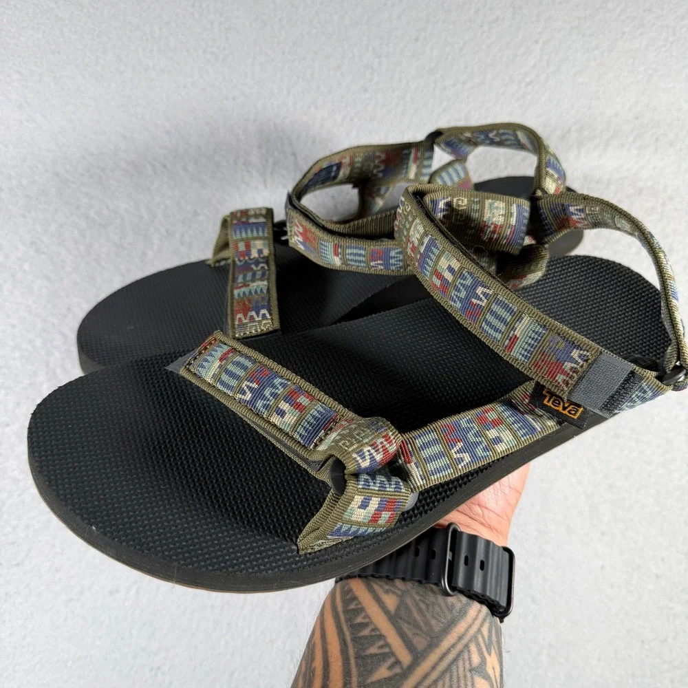 Teva Original Universal Mens Size 13 Sandals Olive Geometric 1004006